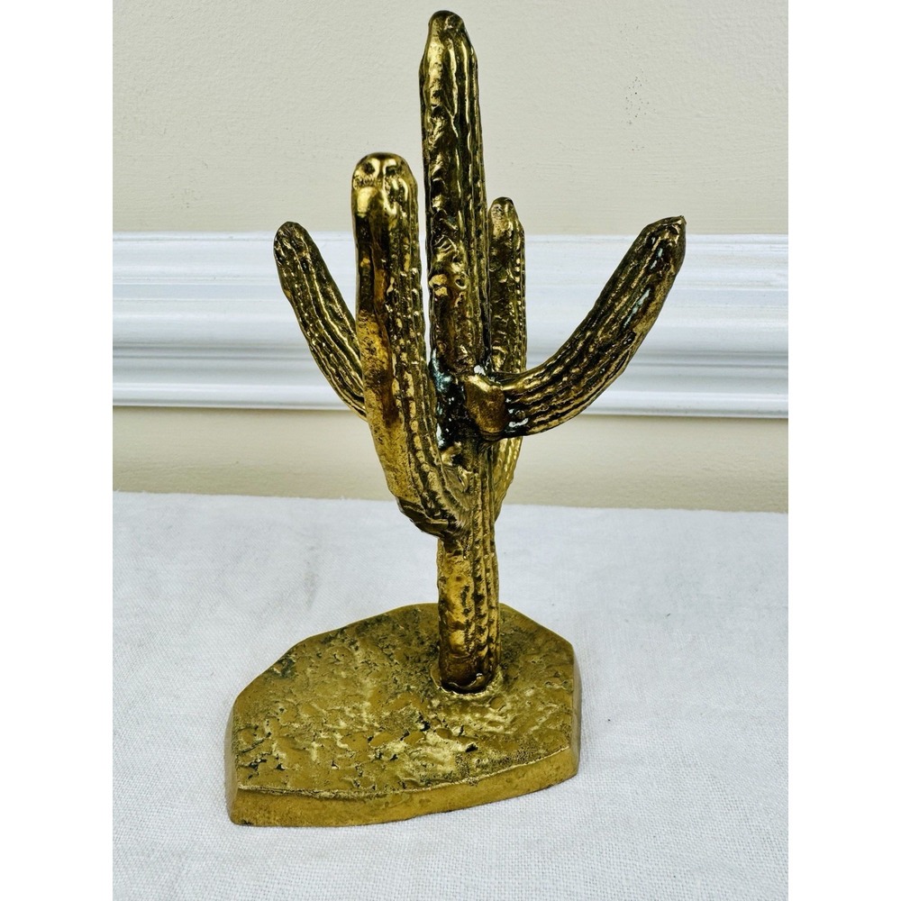 Vintage Brass‎ Saguaro Cactus Sculpture Gold Southwestern Decor 7" Figurine